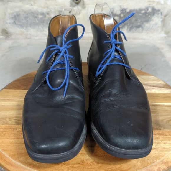 COLLECTION by Clark's Chelsea Ankle Boots Black Leather Men's Size 10 Blue Laces - Picture 3 of 12